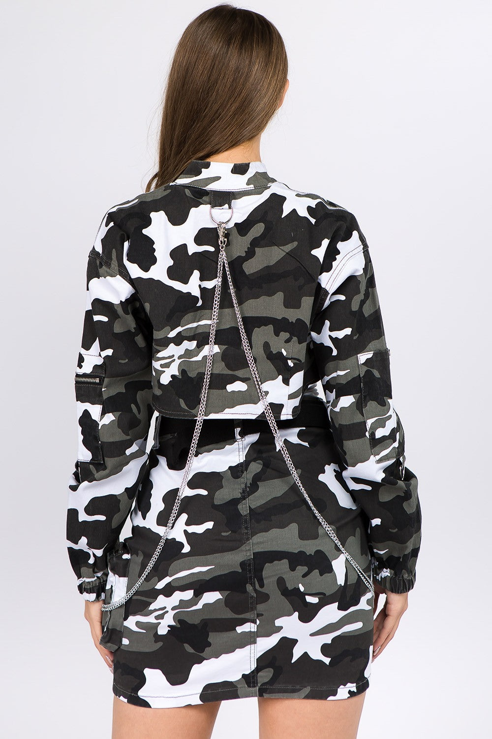 American Bazi Camouflage Cropped Jacket with Chains American Bazi Camouflage Cropped Jacket with Chains - TopFashionHQ