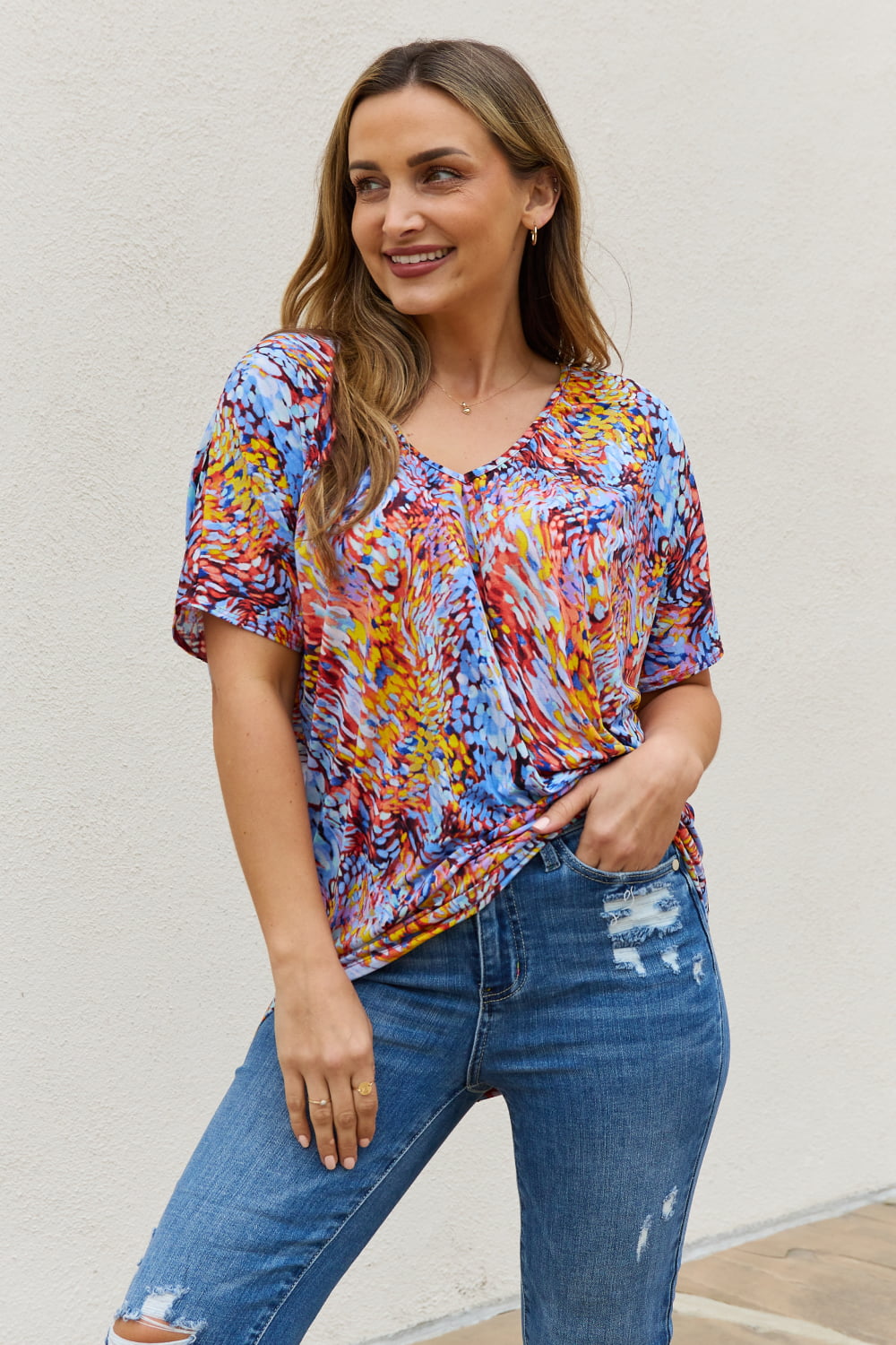 Be Stage Full Size Printed Dolman Flowy Top Be Stage Full Size Printed Dolman Flowy Top - TopFashionHQ