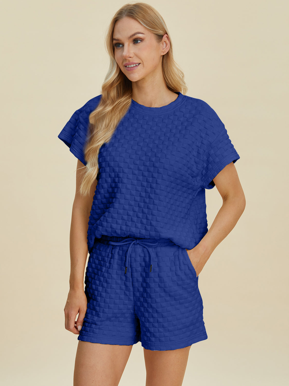 Double Take Full Size Texture T-Shirt and Shorts Set Double Take Full Size Texture T-Shirt and Shorts Set