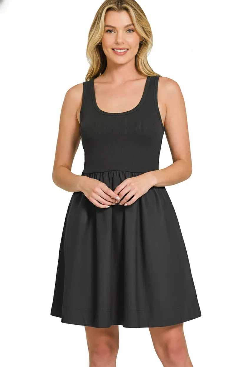Zenana Combined Knit & Woven Midi Dress 1f1ea4b5-bb27-4018-a6b3-dc39d7dc73ec-Max-Origin