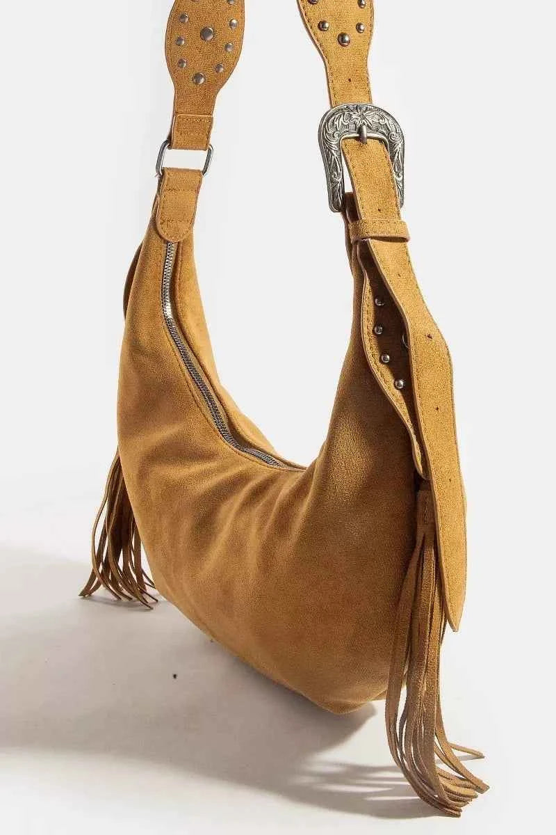 Fame Half Moon Fringe Buckle Strap Hobo Bag Fame Half Moon Fringe Buckle Strap Hobo Bag