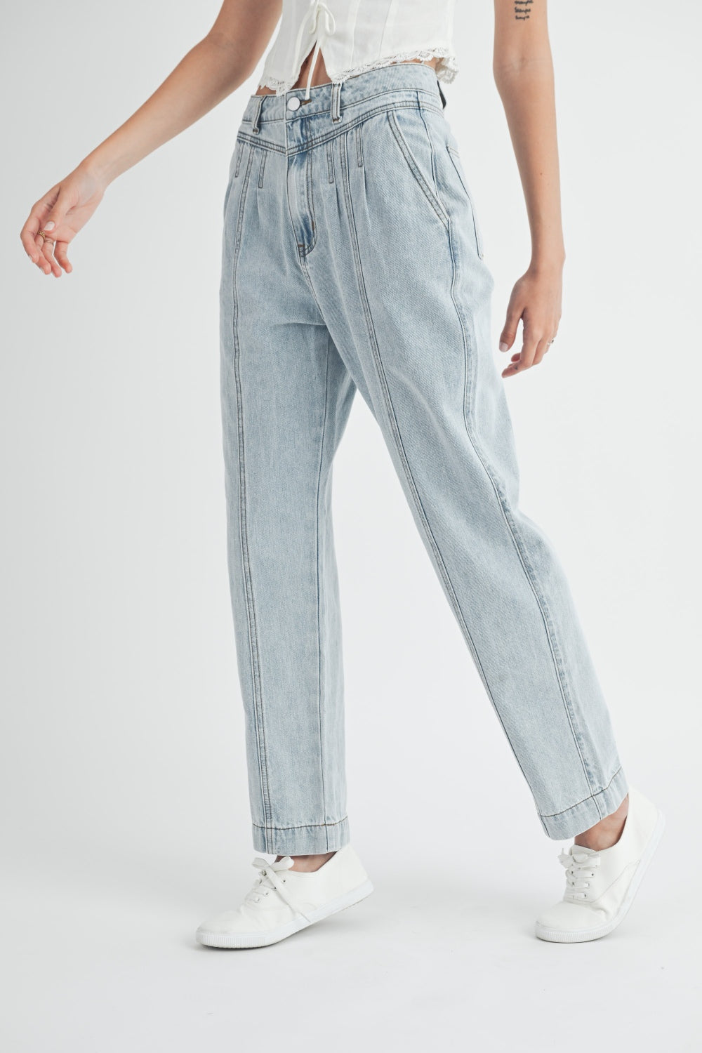 MABLE Pleated Front Detail Straight Jeans MABLE Pleated Front Detail Straight Jeans - TopFashionHQ