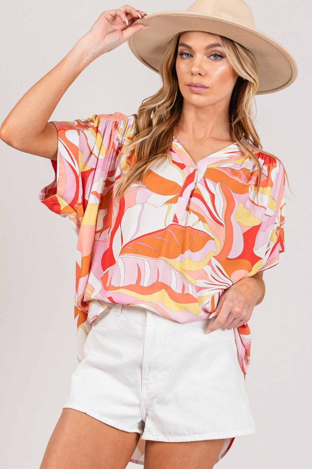 SAGE + FIG Abstract Print Half Button Blouse SAGE + FIG Abstract Print Half Button Blouse - TopFashionHQ