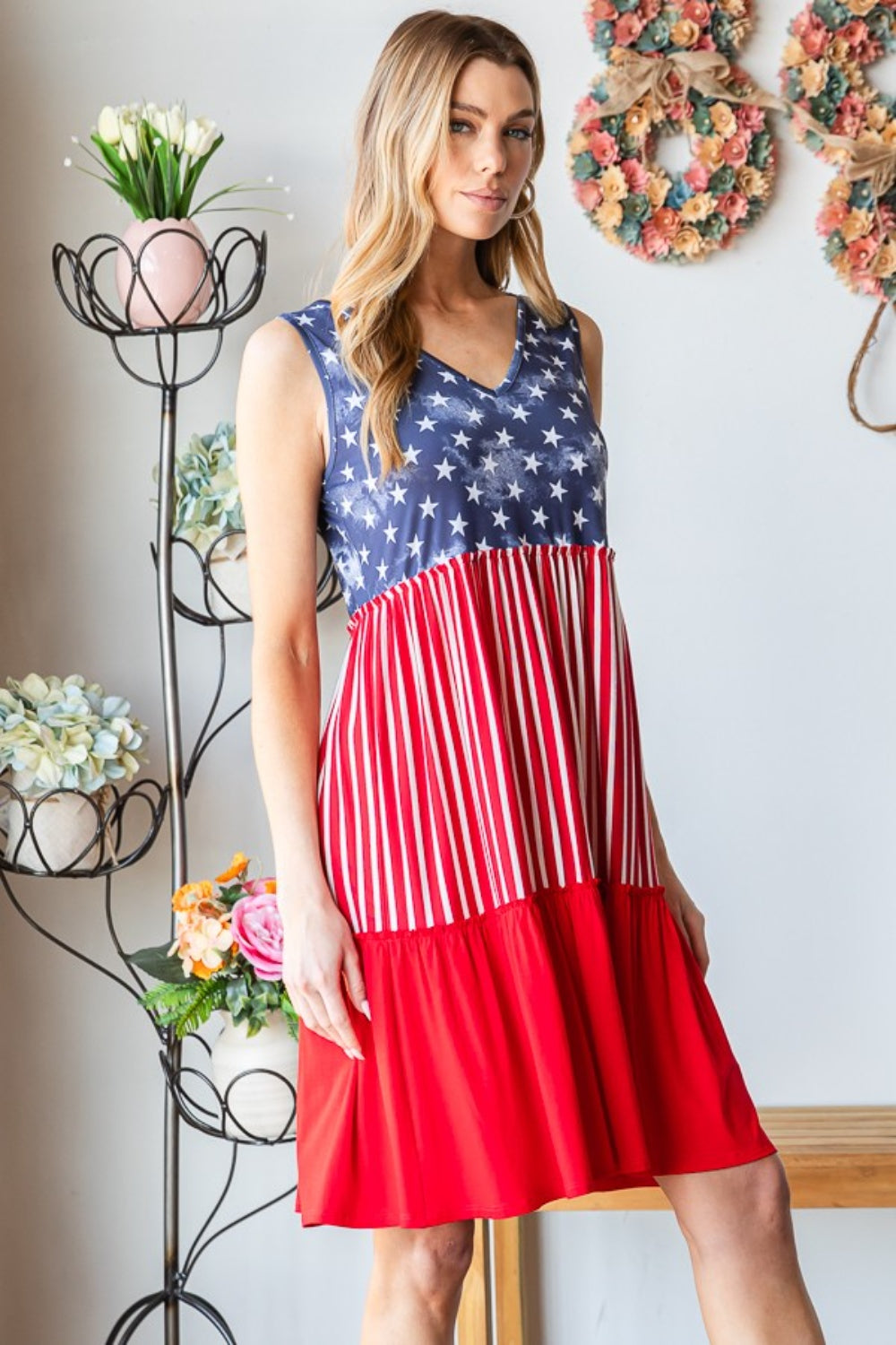 Heimish Full Size US Flag Theme Contrast Tank Dress Heimish Full Size US Flag Theme Contrast Tank Dress - TopFashionHQ