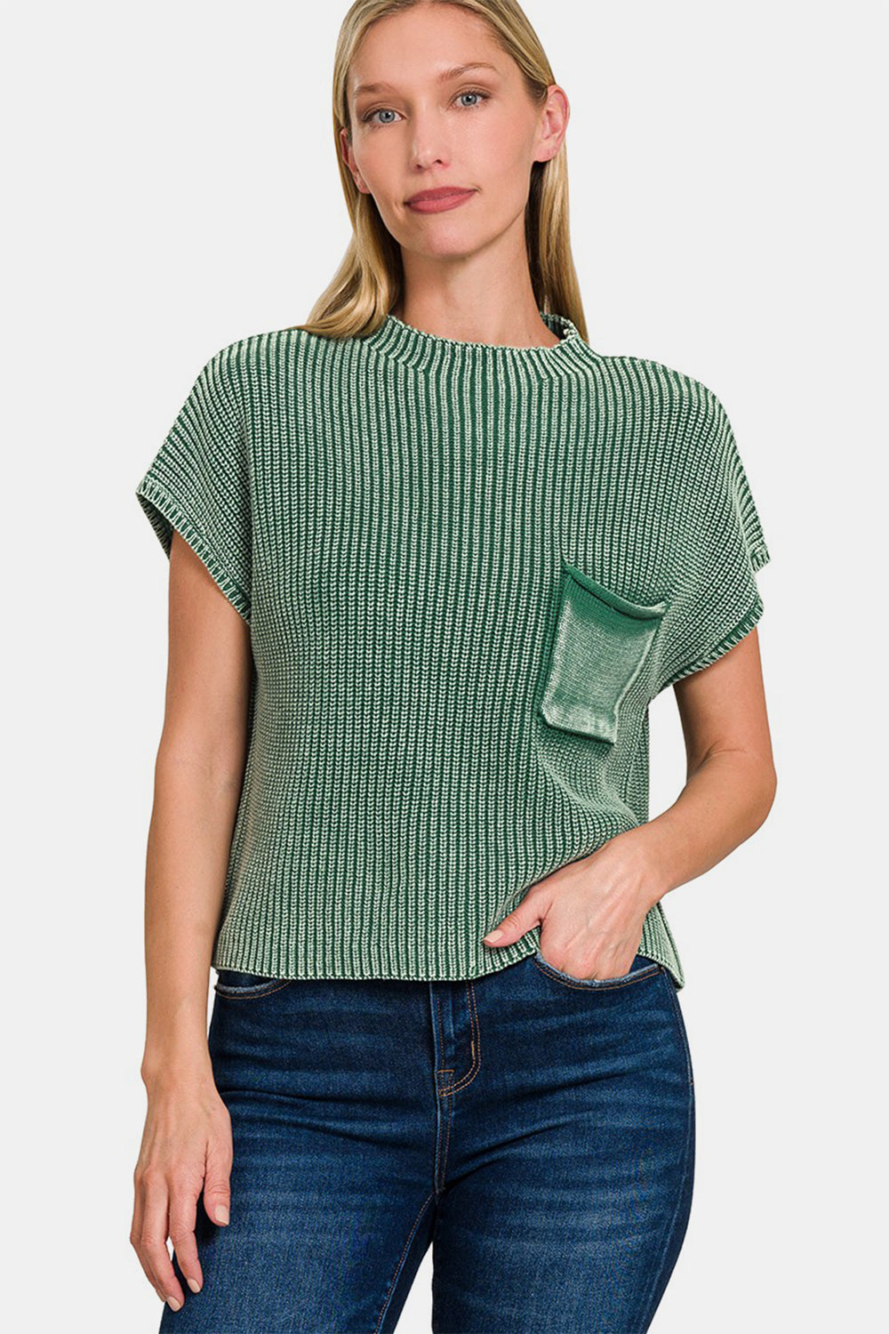 Zenana Washed Mock Neck Short Sleeve Cropped Sweater Zenana Washed Mock Neck Short Sleeve Cropped Sweater - TopFashionHQ