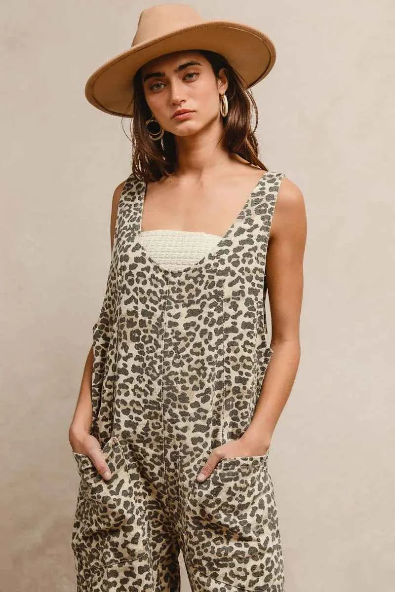 BiBi Leopard Print Adjustable Strap U Neck Jumpsuit BiBi Leopard Print Adjustable Strap U Neck Jumpsuit