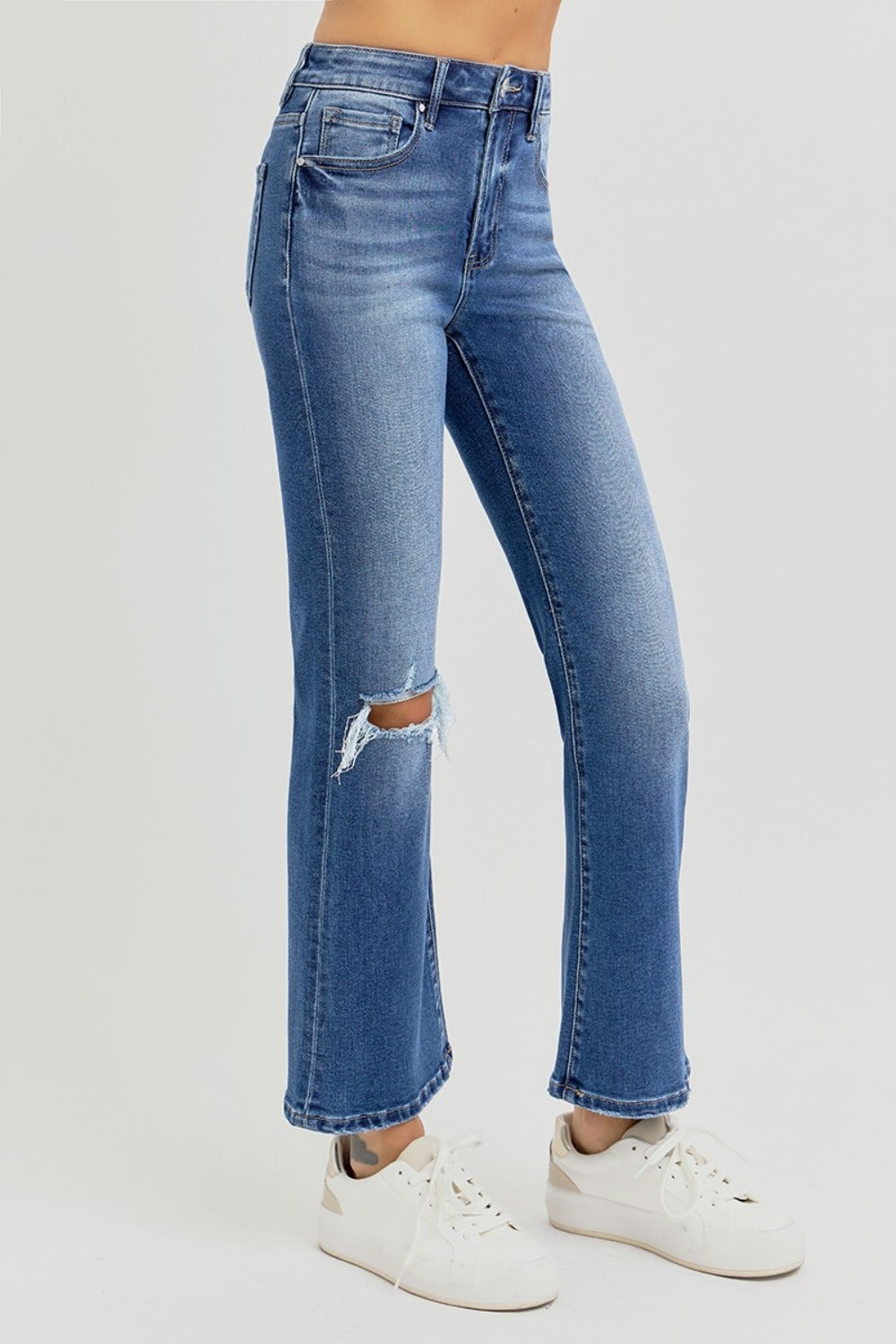 RISEN Full Size Distressed High Rise Crop Flare Jeans RISEN Full Size Distressed High Rise Crop Flare Jeans - TopFashionHQ