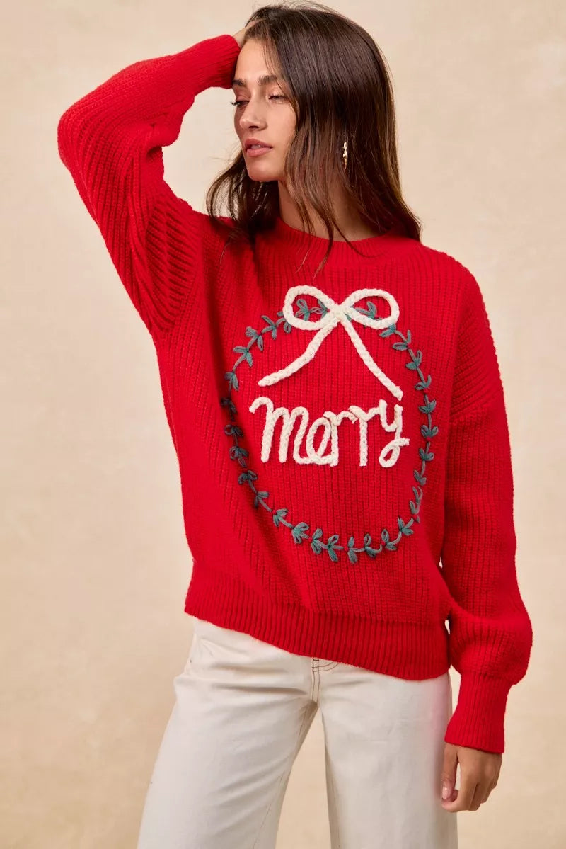 BiBi Christmas Wreath Merry Letter Knit Top 2044dc603a2341f9a9946821f709ee0d-Max-Origin