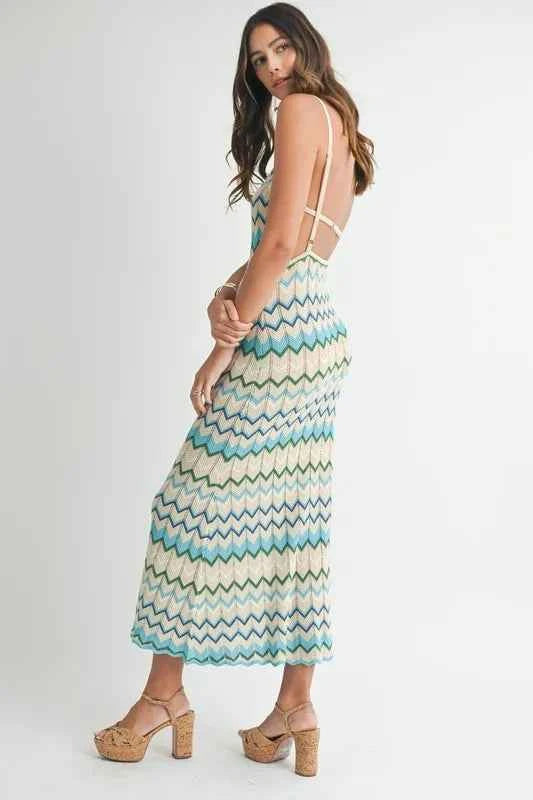 MABLE Lightweight Pointelle Chevron Knit Maxi Dress MABLE Lightweight Pointelle Chevron Knit Maxi Dress