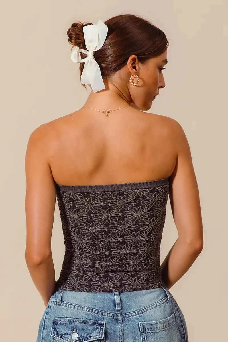 SO ME Jacquard Floral Two Tone Seamless Tube Top SO ME Jacquard Floral Two Tone Seamless Tube Top
