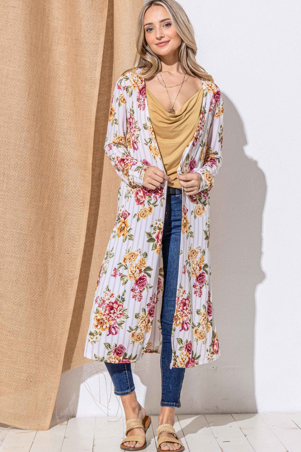And The Why Floral Kimono Open Front Longline Cardigan And The Why Floral Kimono Open Front Longline Cardigan - TopFashionHQ