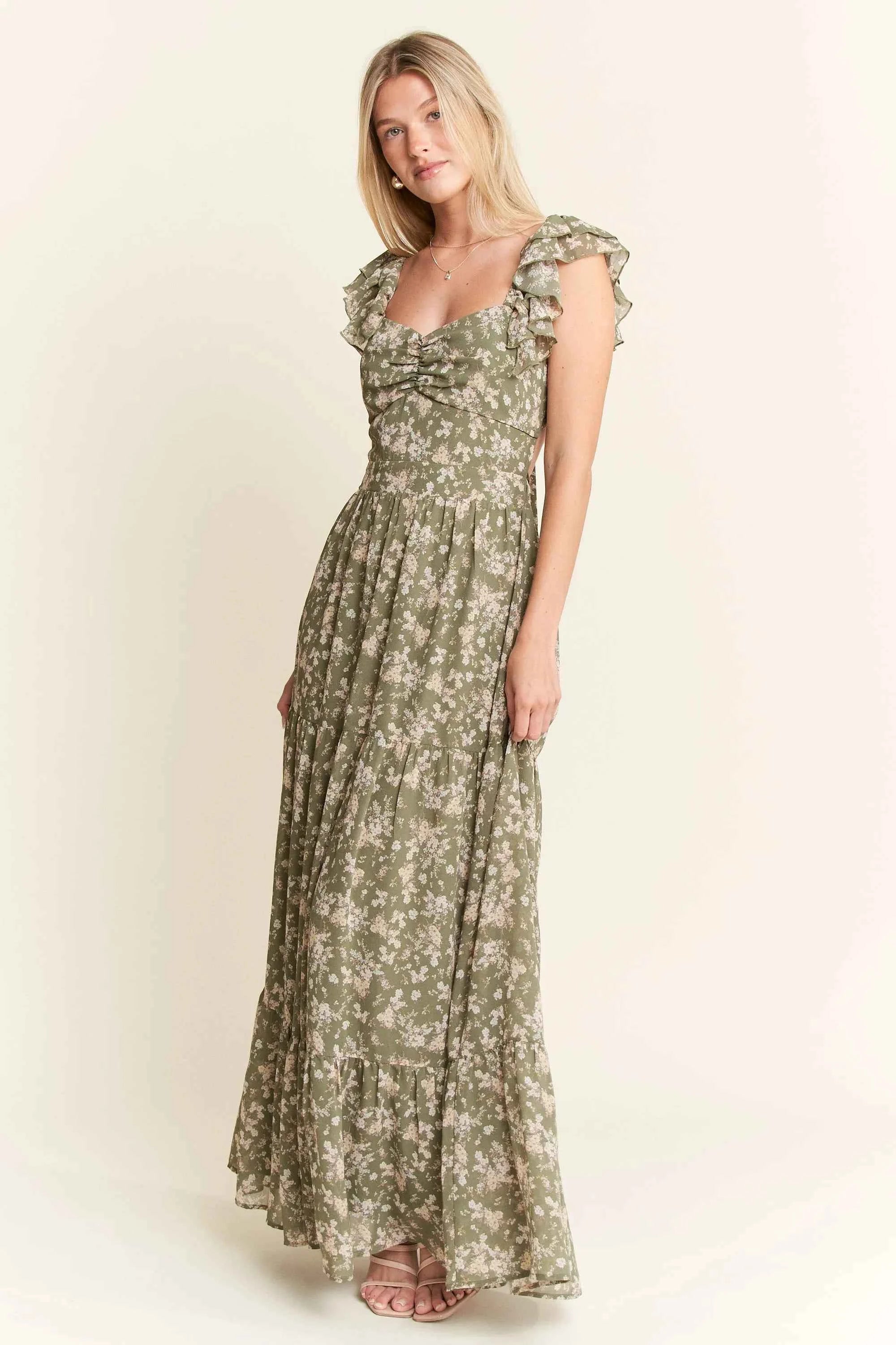 Jade By Jane Ruffle Sleeve Tiered Maxi Dress Jade By Jane Ruffle Sleeve Tiered Maxi Dress