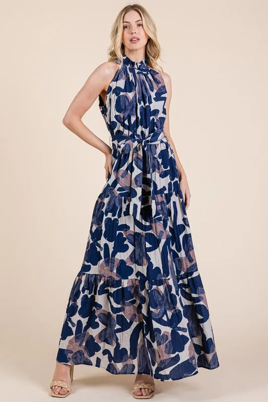 Lime 'N' Chili Abstract Halter Neck Tie-Waist Tiered Maxi Dress 216d27ec503c4be38a741749bf251c0b-Max-Origin