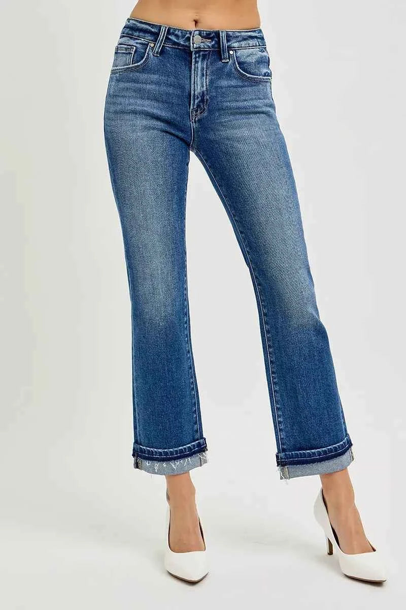 RISEN Mid Rise Ankle Straight Cuffed Jeans RISEN Mid Rise Ankle Straight Cuffed Jeans