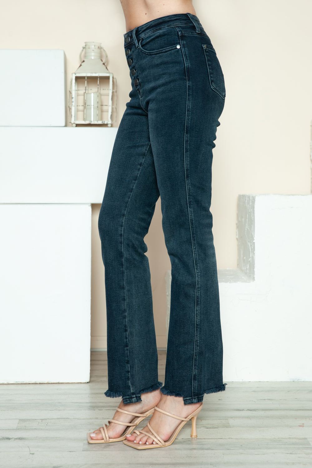 Judy Blue Full Size Button Fly Hem Destroy Straight Jeans Judy Blue Full Size Button Fly Hem Destroy Straight Jeans