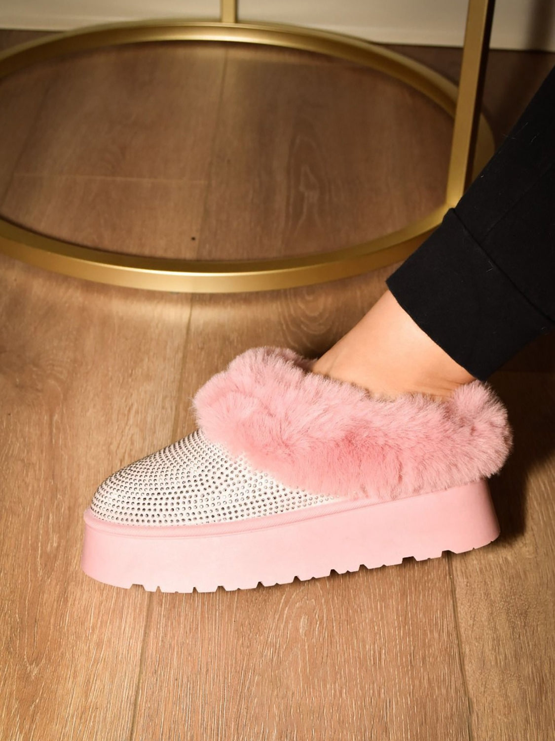 WILD DIVA Embellished Faux Fur Platform Booties WILD DIVA Embellished Faux Fur Platform Booties - TopFashionHQ