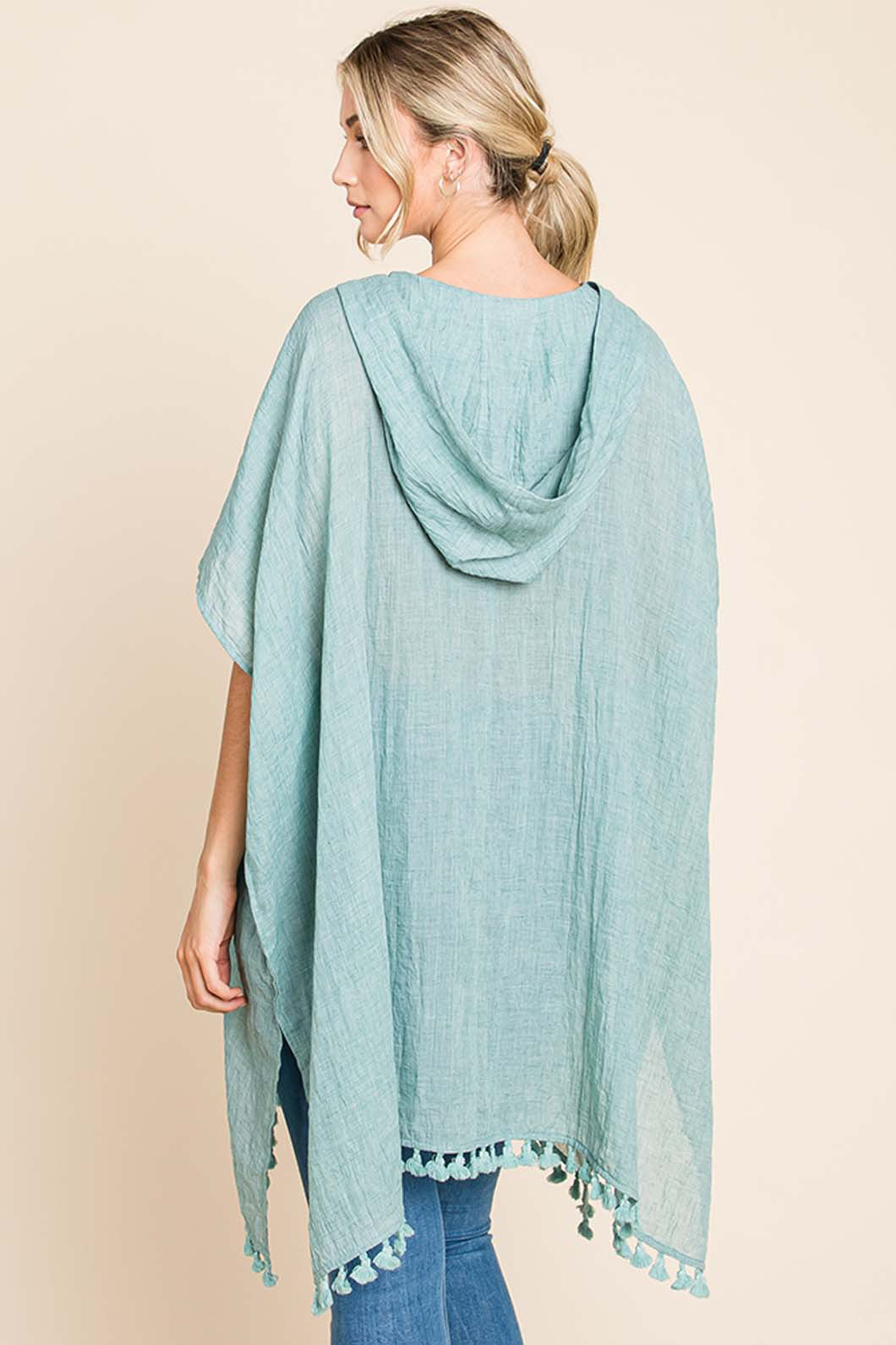 Cotton Bleu by Nu Label Tassel Hem Hooded Cover Up Cotton Bleu by Nu Label Tassel Hem Hooded Cover Up