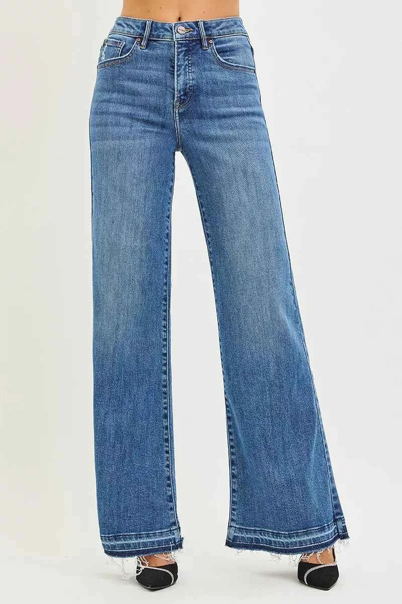 RISEN High Rise Wide Leg Jeans With Released Hem RISEN High Rise Wide Leg Jeans With Released Hem