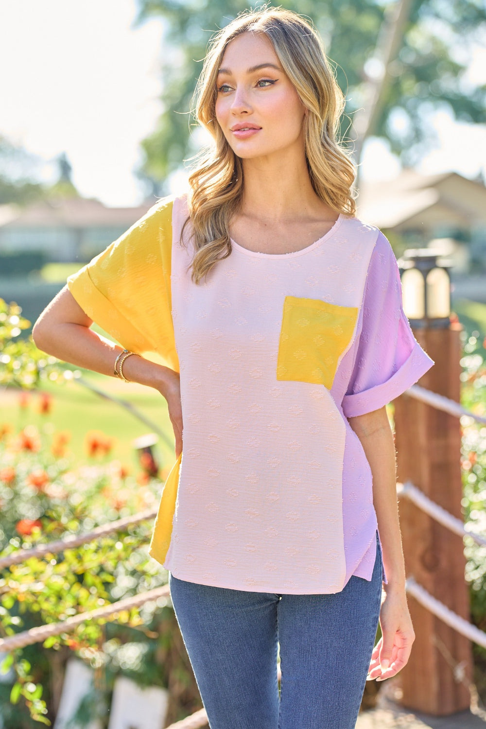 Hailey & Co Full Size Color Block Short Sleeve Top Hailey & Co Full Size Color Block Short Sleeve Top - TopFashionHQ