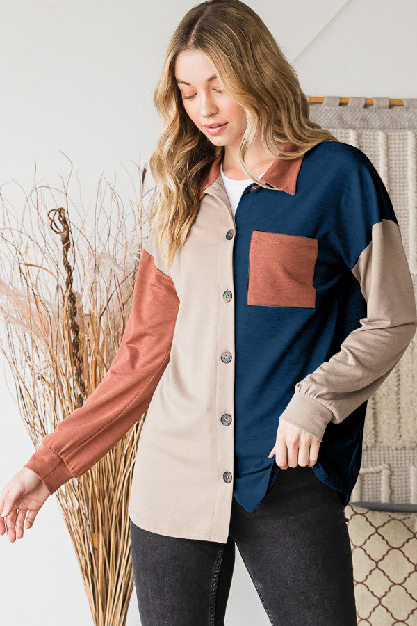 Heimish Full Size Color Block Button Down Shirt Heimish Full Size Color Block Button Down Shirt - TopFashionHQ