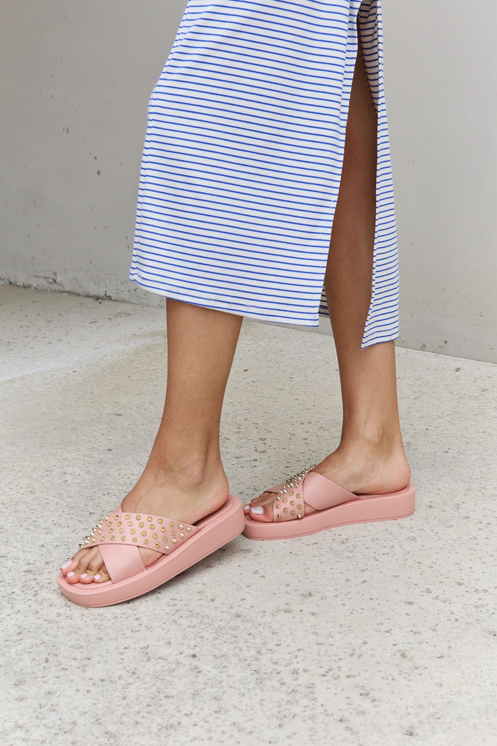 Forever Link Studded Cross Strap Sandals in Blush Forever Link Studded Cross Strap Sandals in Blush - TopFashionHQ