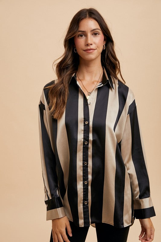 Annie Wear Striped Dropped Shoulder Button Up Shirt Annie Wear Striped Dropped Shoulder Button Up Shirt