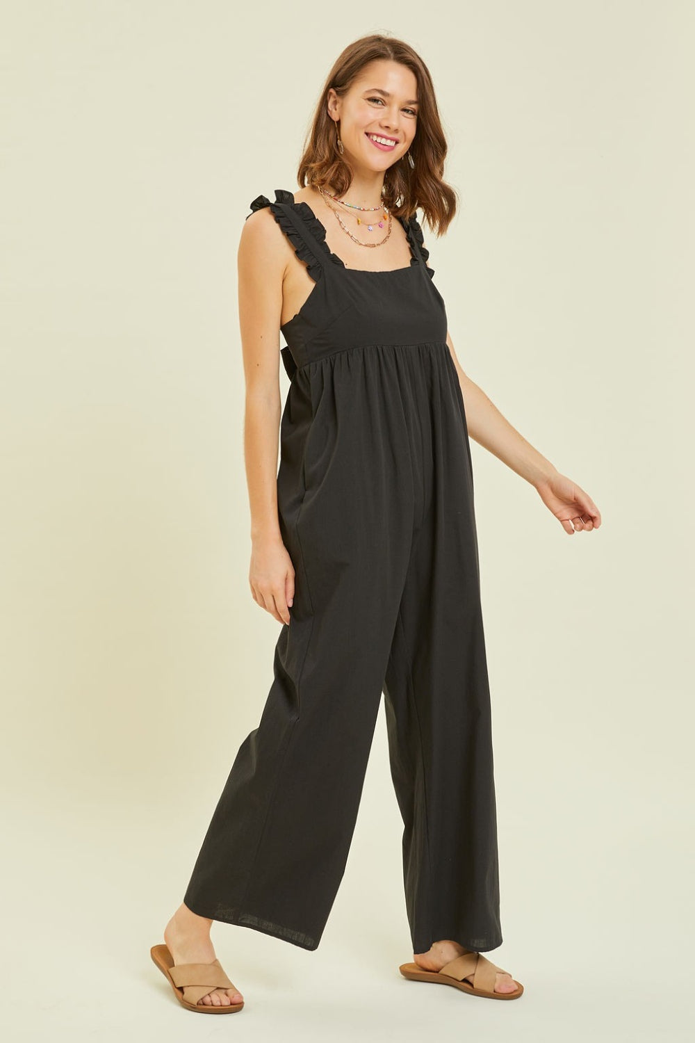 HEYSON Full Size Ruffled Strap Back Tie Wide Leg Jumpsuit HEYSON Full Size Ruffled Strap Back Tie Wide Leg Jumpsuit - TopFashionHQ