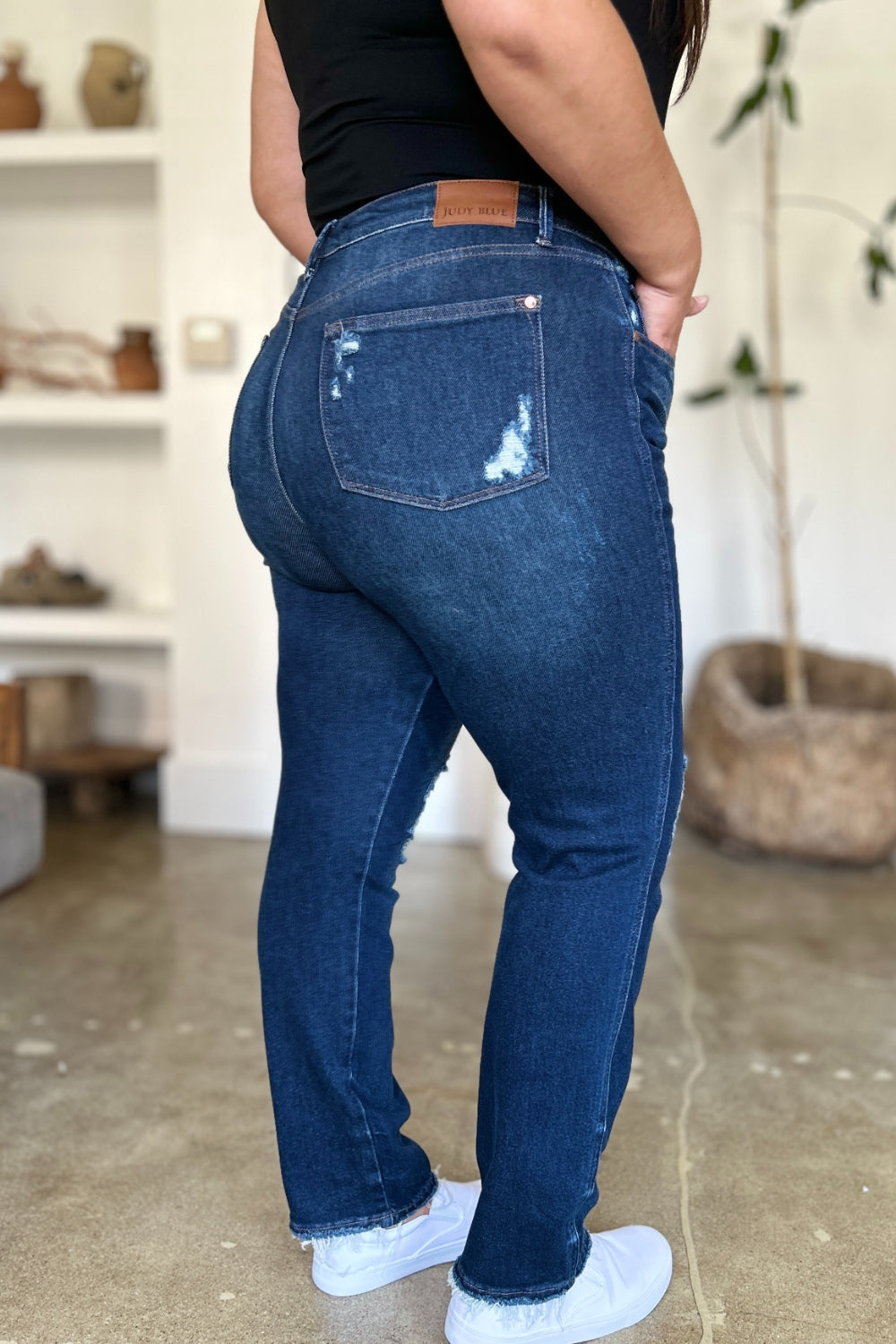 Judy Blue Full Size High Waist Rigid Magic Heavy Destroy Straight Jeans Judy Blue Full Size High Waist Rigid Magic Heavy Destroy Straight Jeans - TopFashionHQ