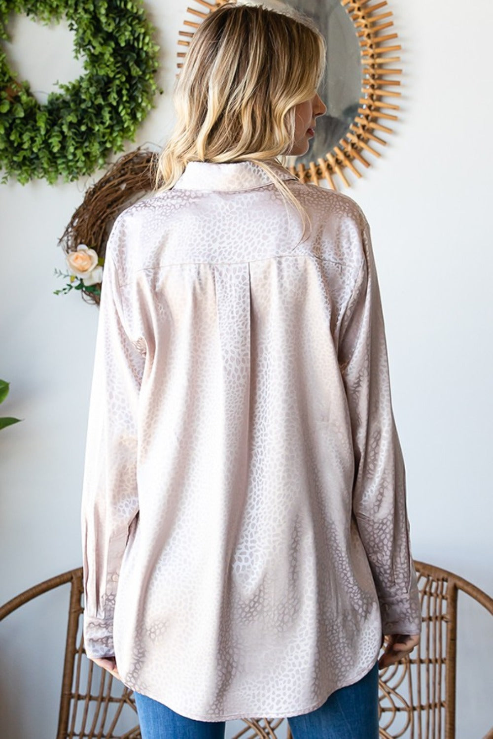 First Love Full Size Ditsy Dot Button Down Collared Satin Shirt First Love Full Size Ditsy Dot Button Down Collared Satin Shirt - TopFashionHQ