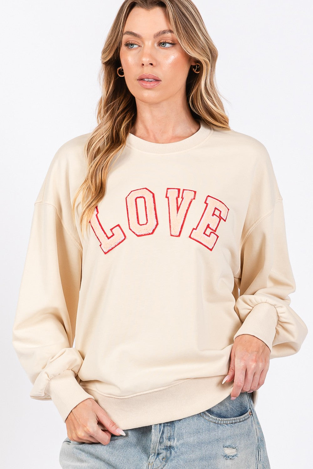 SAGE + FIG LOVE Path Applique Drop Shoulder Sweatshirt SAGE + FIG LOVE Path Applique Drop Shoulder Sweatshirt