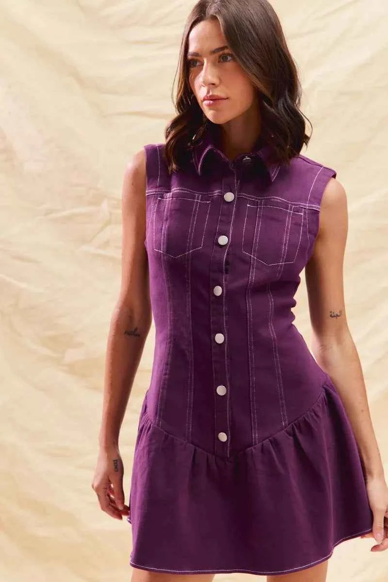 SO ME Button Down Sleeveless Collared Game Day Mini Dress SO ME Button Down Sleeveless Collared Game Day Mini Dress