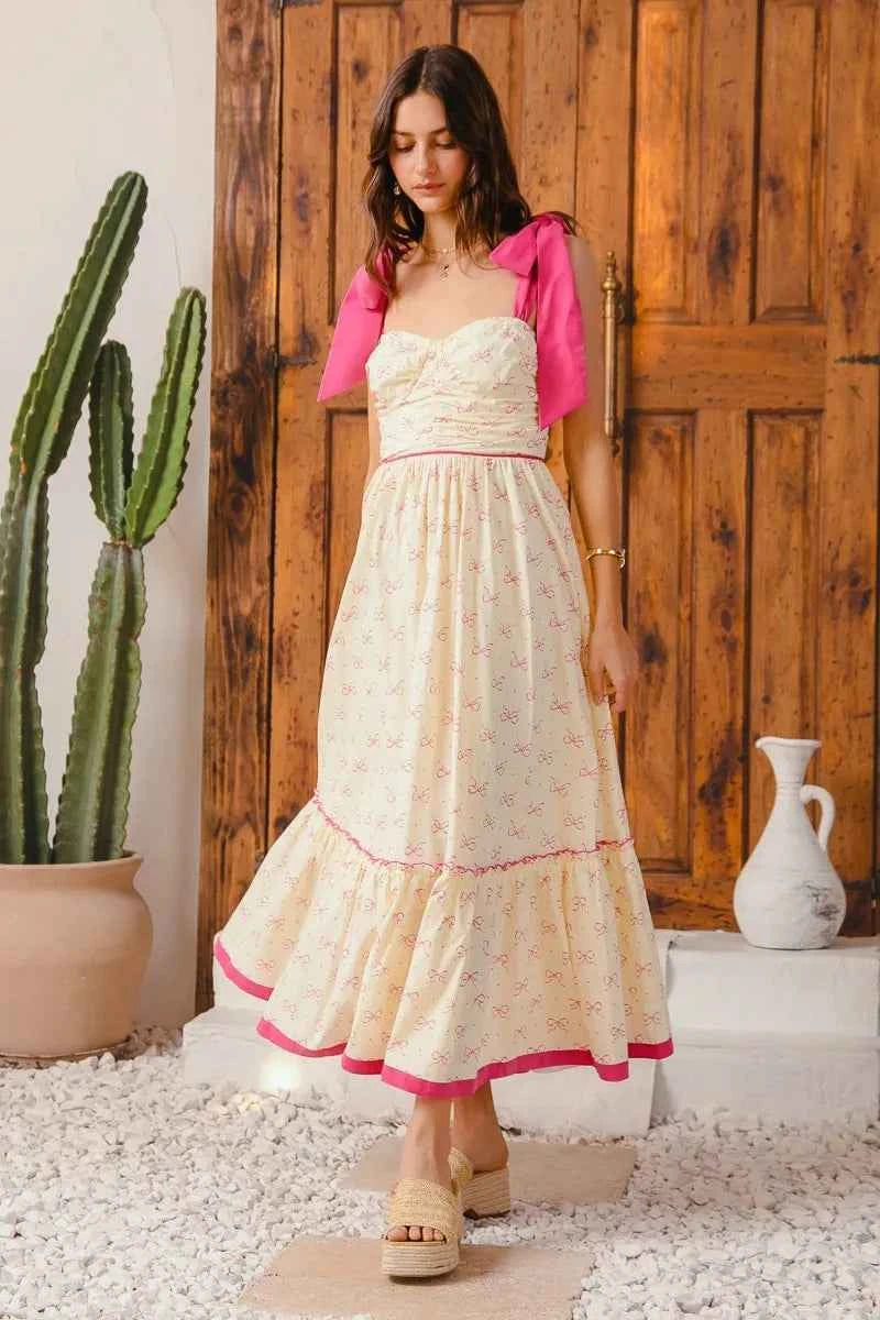 SO ME Ribbon Flowy Maxi Dress with Contrast Trim SO ME Ribbon Flowy Maxi Dress with Contrast Trim