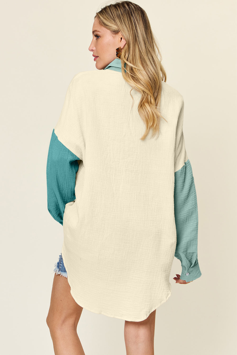 Double Take Full Size Pocketed Texture Button Up Shirt Double Take Full Size Pocketed Texture Button Up Shirt