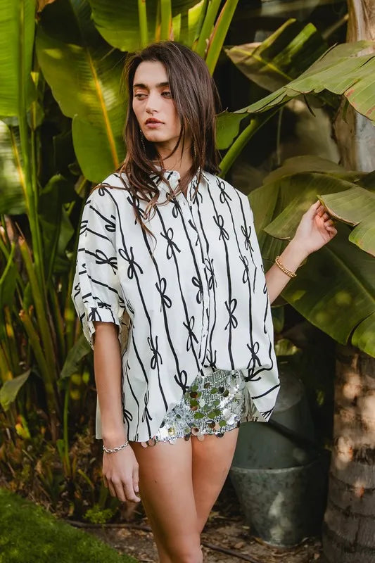 BiBi Bow Ribbon Woven Printed Button Down Shirt 233d6972-25d3-4753-a87c-54025ab5b788-Max-Origin