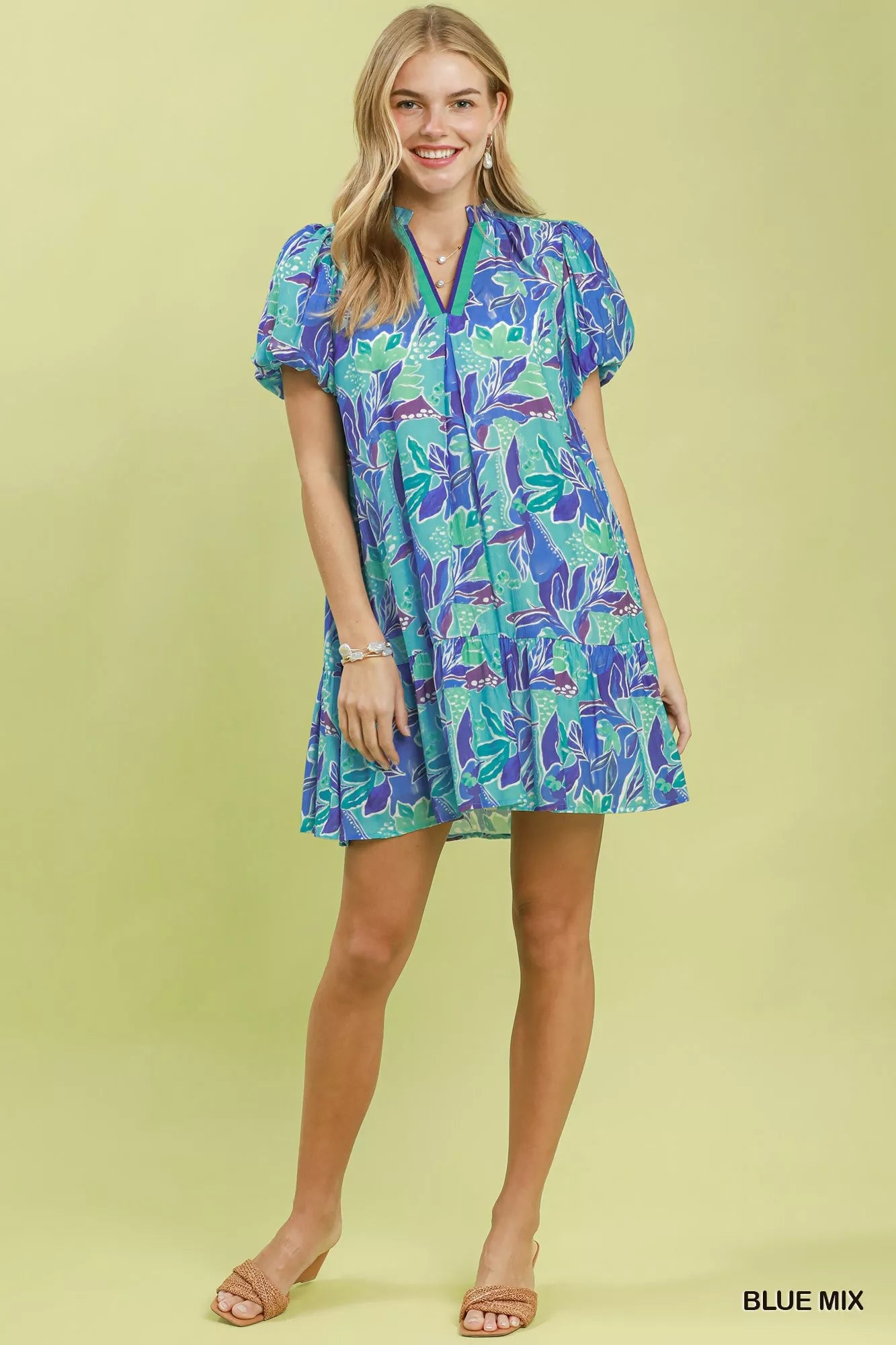 Umgee Tropical Floral Puff Sleeve Tiered Mini Dress 23816623-014e-4453-841c-438e52186e50-Max-Origin