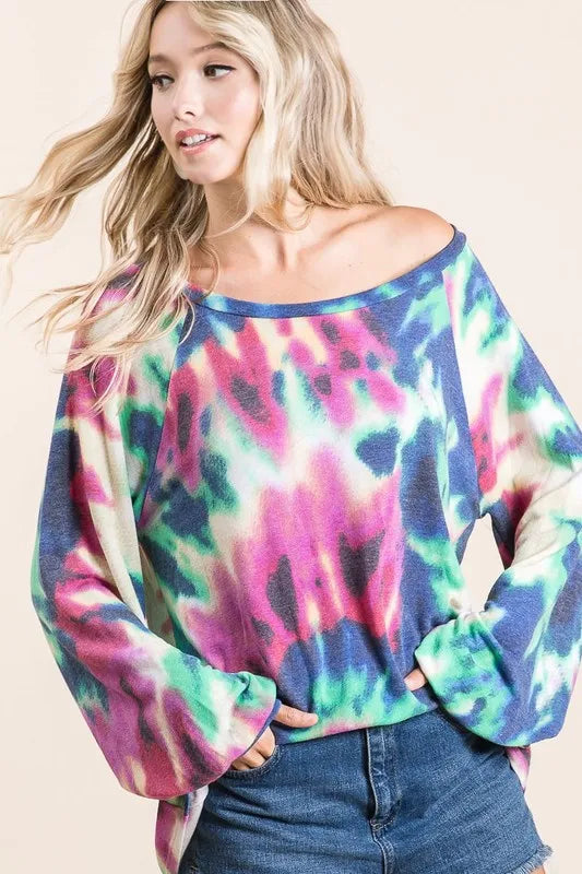 BiBi Tie Dye Print Terry Top with Puff Sleeves 23d0cb5629e8461c9cdd02a0effa24f9-Max-Origin
