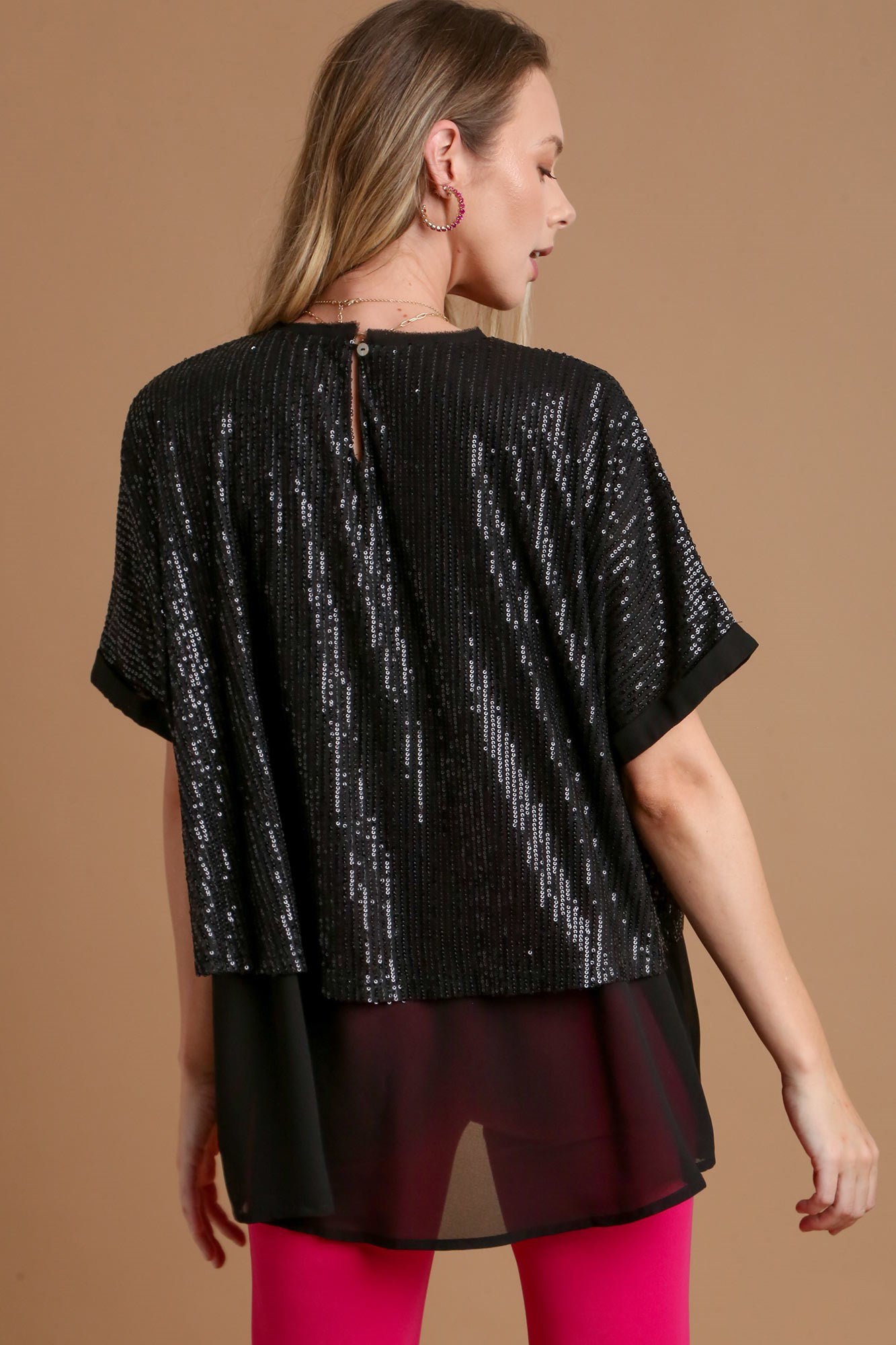 Umgee Sequin Half Sleeve Layered Blouse Umgee Sequin Half Sleeve Layered Blouse - TopFashionHQ