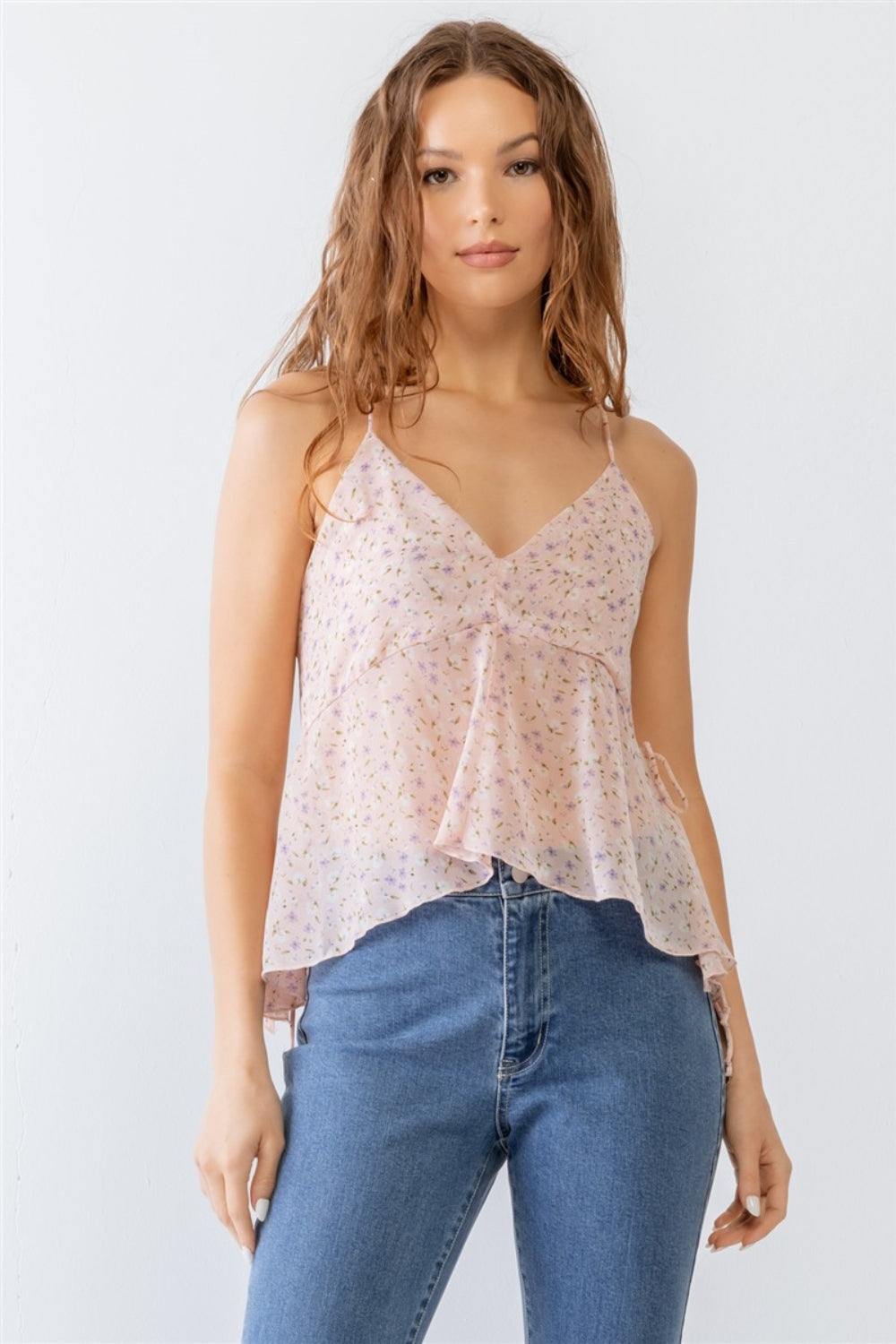 Tasha Apparel Floral Print V-Neck Criss-Cross Back Flare Cami Tasha Apparel Floral Print V-Neck Criss-Cross Back Flare Cami - TopFashionHQ
