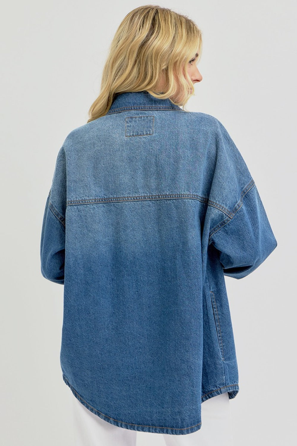RISEN Full Size Snap Down Long Sleeve Denim Shacket RISEN Full Size Snap Down Long Sleeve Denim Shacket