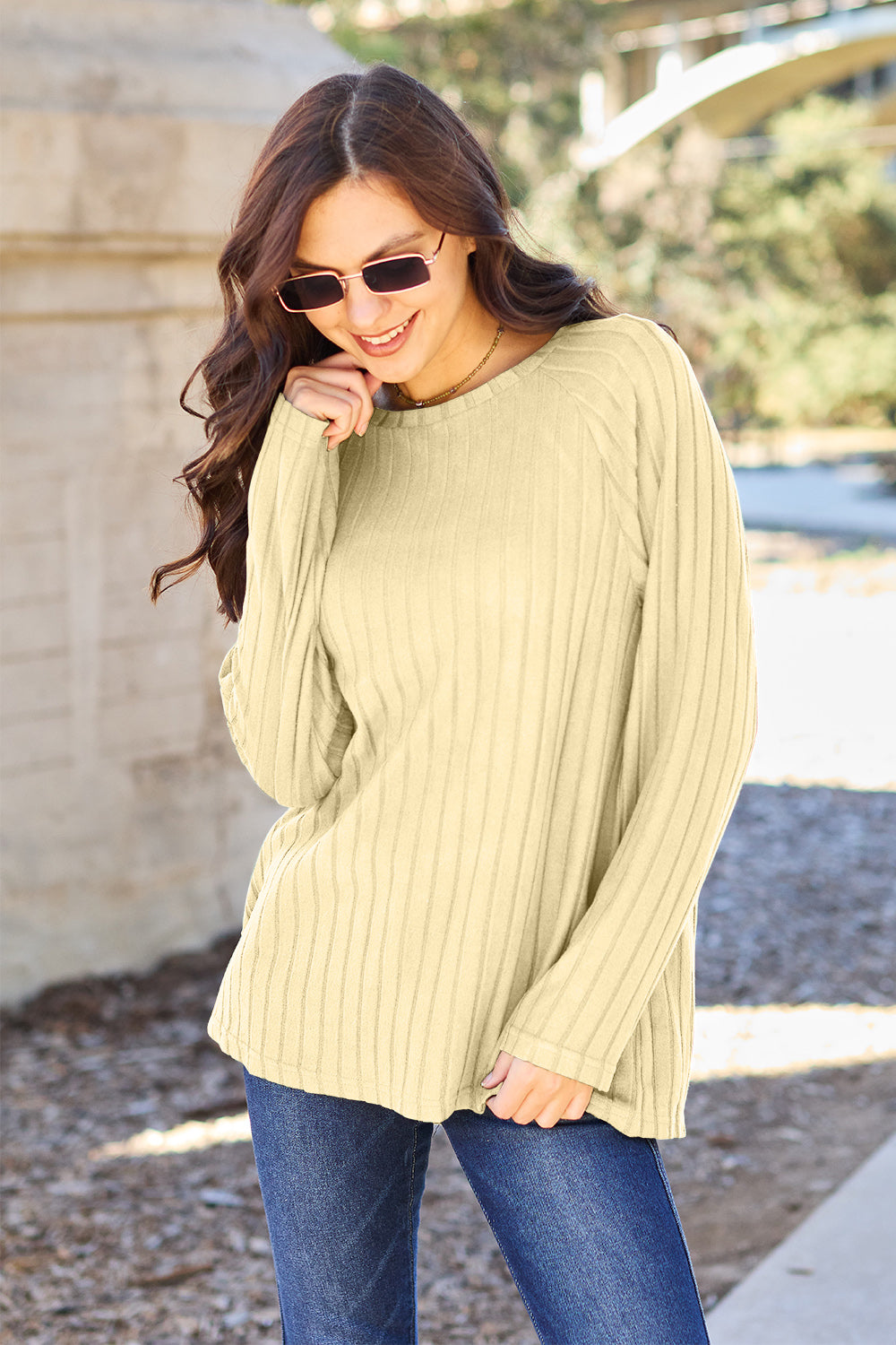 Basic Bae Full Size Ribbed Round Neck Long Sleeve Knit Top Basic Bae Full Size Ribbed Round Neck Long Sleeve Knit Top - TopFashionHQ