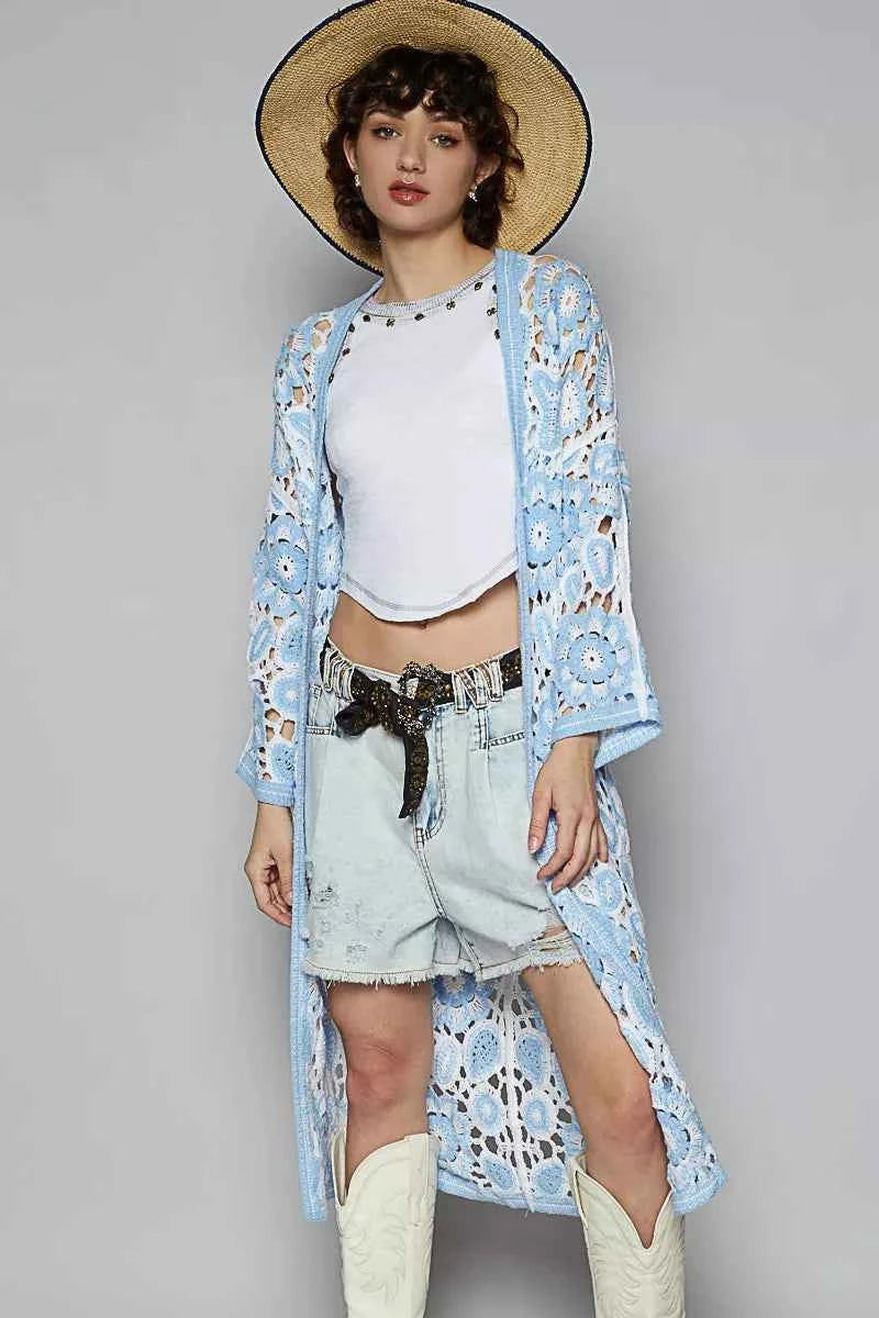 POL Open Front Crochet Cardigan with Knit Weave Patterns POL Open Front Crochet Cardigan with Knit Weave Patterns