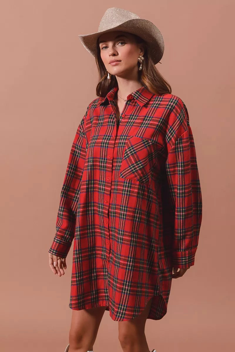 SO ME Christmas Checker Plaid Button Up Shirt Dress 24f03915924d4bd6ba0ac50b002053f2-Max-Origin