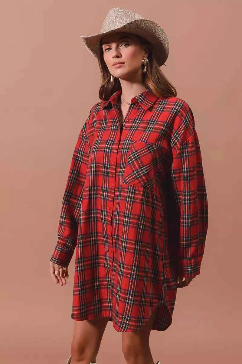 SO ME Christmas Checker Plaid Button Up Shirt Dress SO ME Christmas Checker Plaid Button Up Shirt Dress