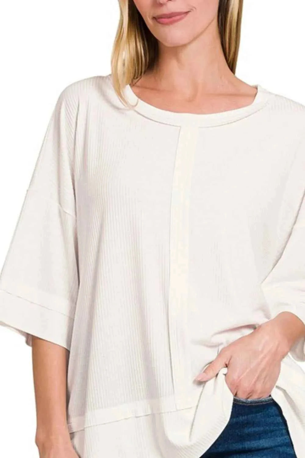 Zenana Ribbed Boat Neck 3/4 Sleeve Top Zenana Ribbed Boat Neck 3/4 Sleeve Top