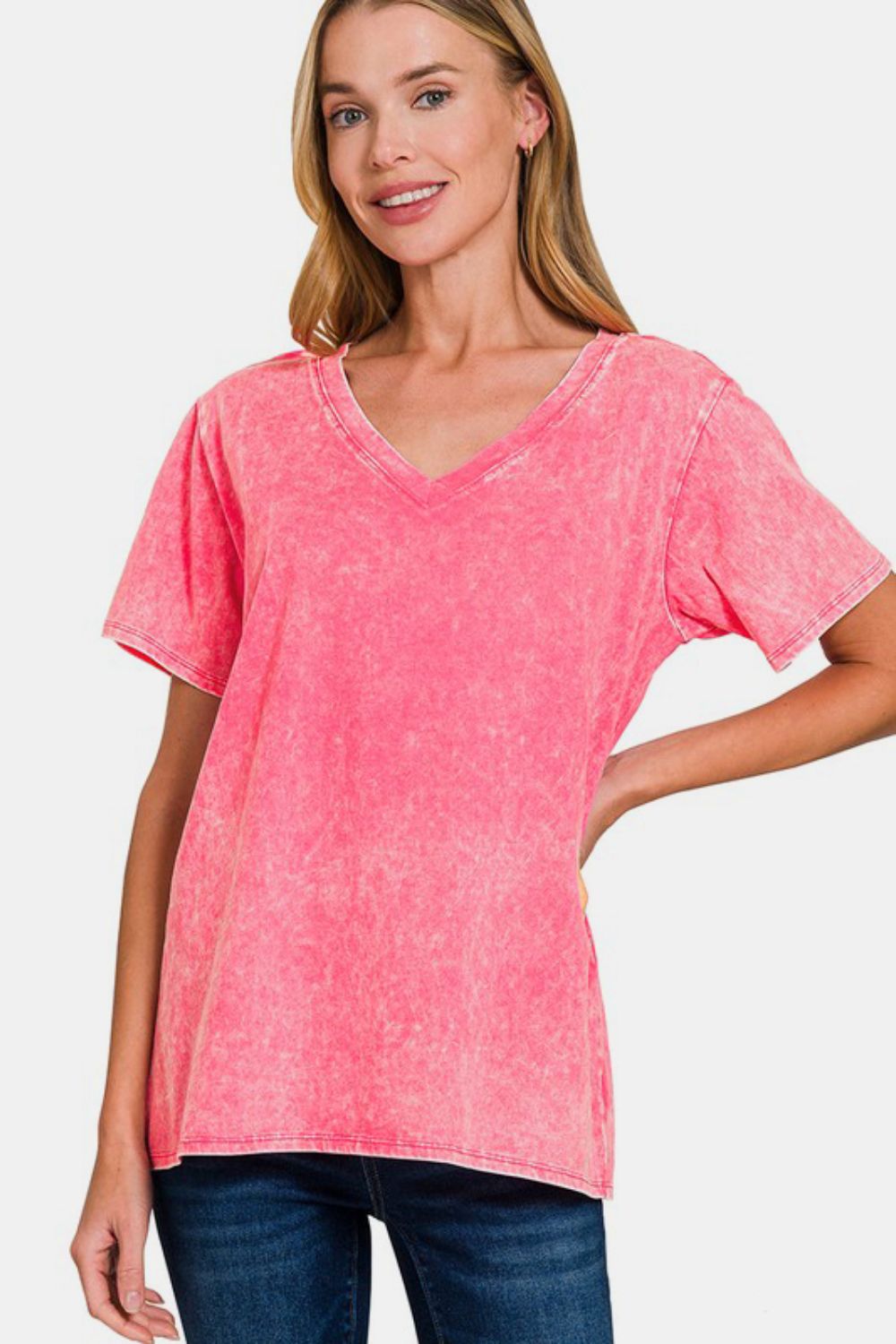 Zenana Full Size Washed Short Sleeve V-Neck T-Shirt Zenana Full Size Washed Short Sleeve V-Neck T-Shirt - TopFashionHQ