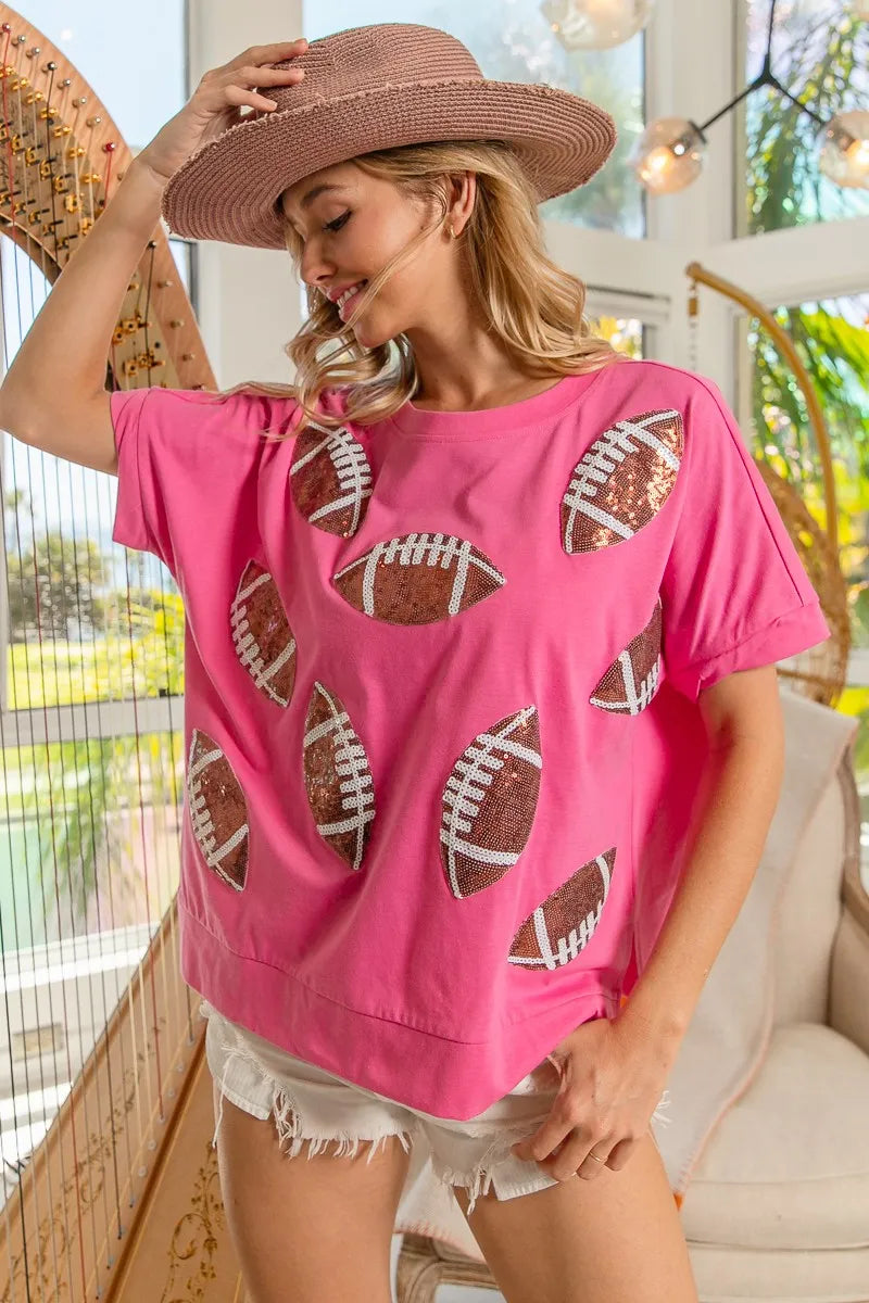 BiBi Game Day Sequins Patched Half Sleeves Top 2573e01283fb4046a285a82f9ce5d2d9-Max-Origin