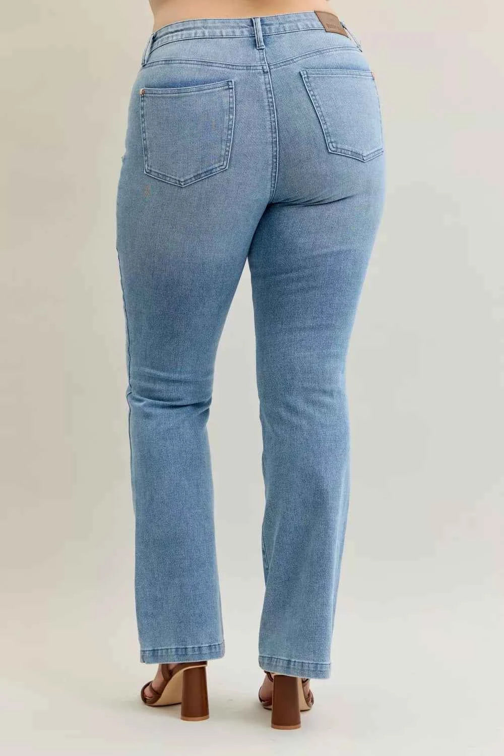 Judy Blue Full Size Mid Rise Bootcut Jeans with Contrast Wash & Front Patch Pockets Plus Size Judy Blue Full Size Mid Rise Bootcut Jeans with Contrast Wash & Front Patch Pockets Plus Size
