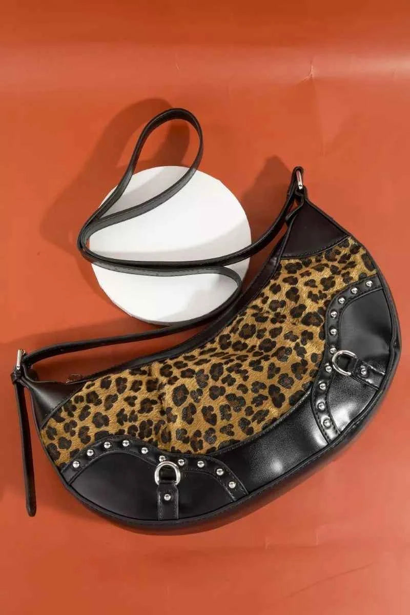 Fame Leopard Print Half Moon Shoulder Bag Fame Leopard Print Half Moon Shoulder Bag