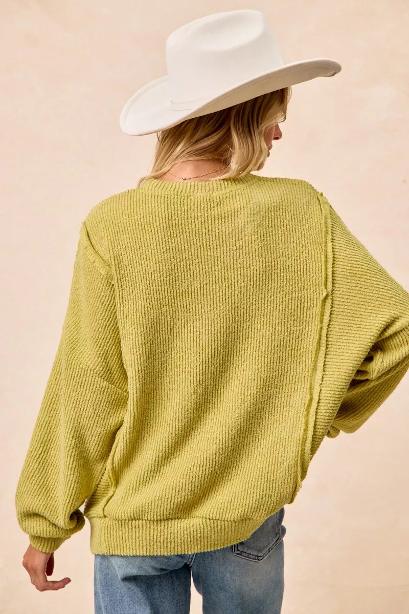 BiBi Boucle Rib Knit Uneven Hem Sweater With Open Seam 259b82f8983641d7b9adfc92c5f4d2cd-Max-Origin