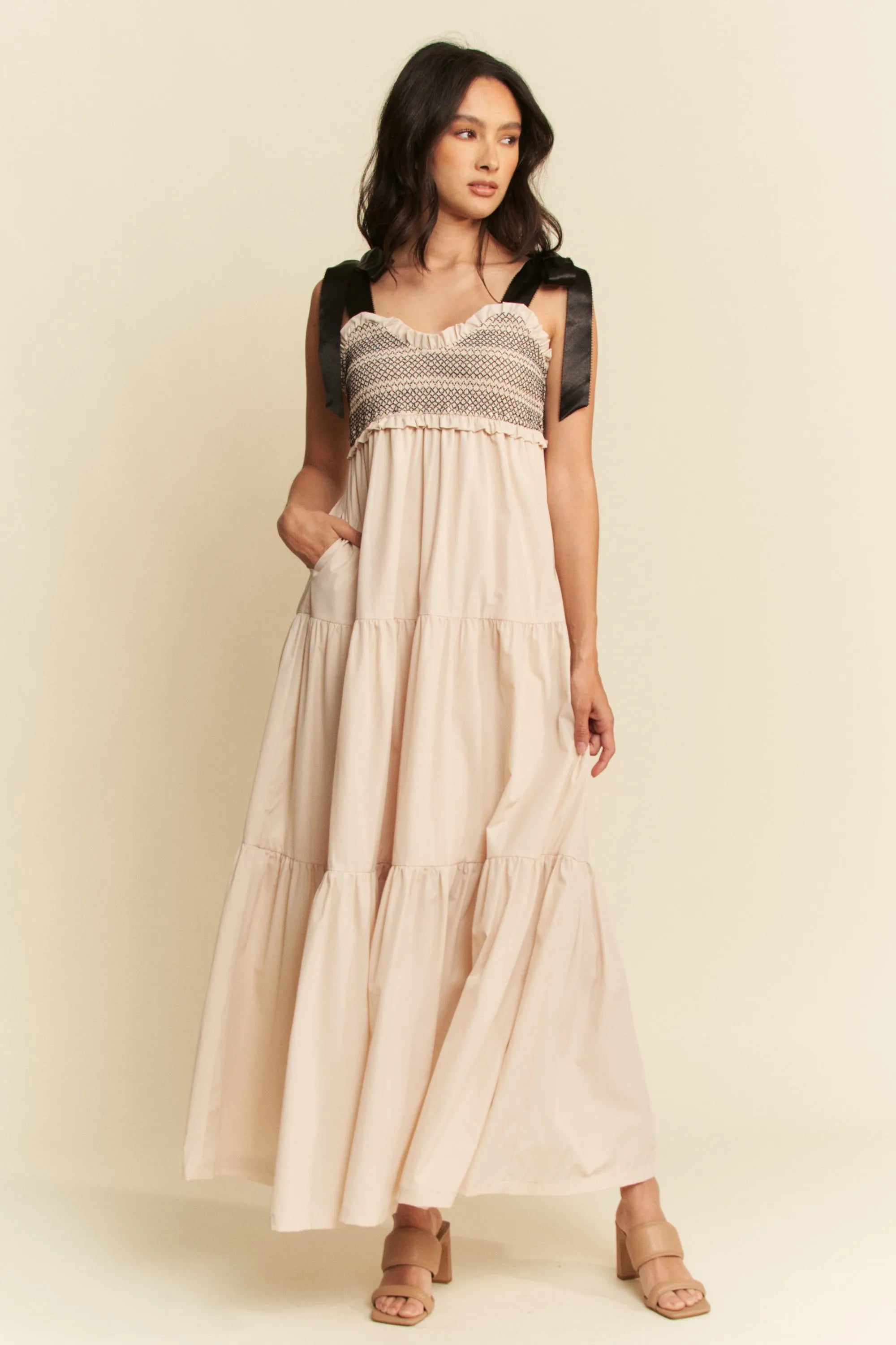 Davi & Dani Multi Contrast Smocked Bodice Straps Maxi Dress 25d4fb42a88b4113a7cb517ed1d238a3-Max-Origin